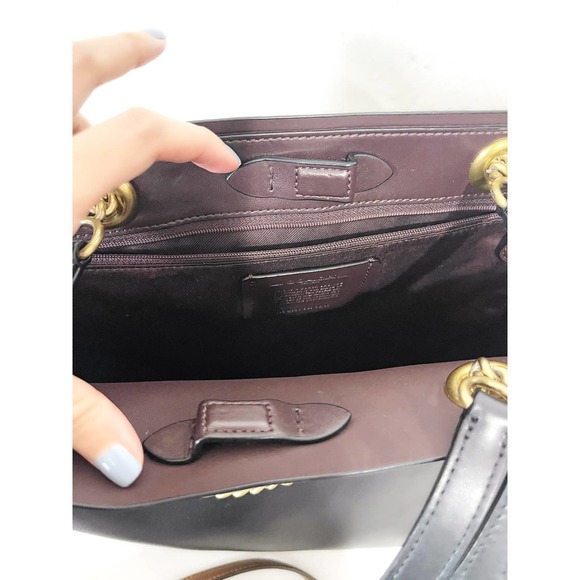 COACH Signature Chain Central Leather Tote Bag in Black - Picture 10 of 12